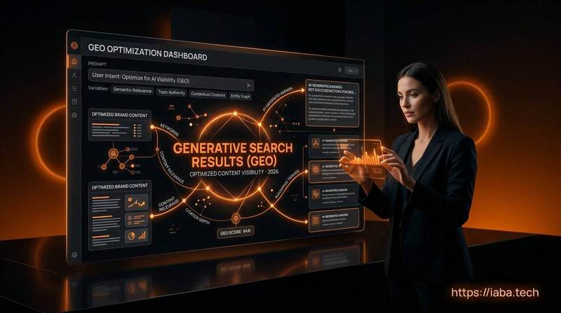 Generative Engine Optimization (GEO) : Le Guide 2026 2 Schéma du processus de Generative Engine Optimization (GEO) dans les résultats de recherche IA