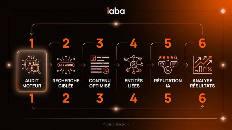 Generative Engine Optimization (GEO) : Le Guide 2026 6 Schéma de processus en 5 étapes de la méthode GEO 2026 pour optimiser la visibilité dans les moteurs IA