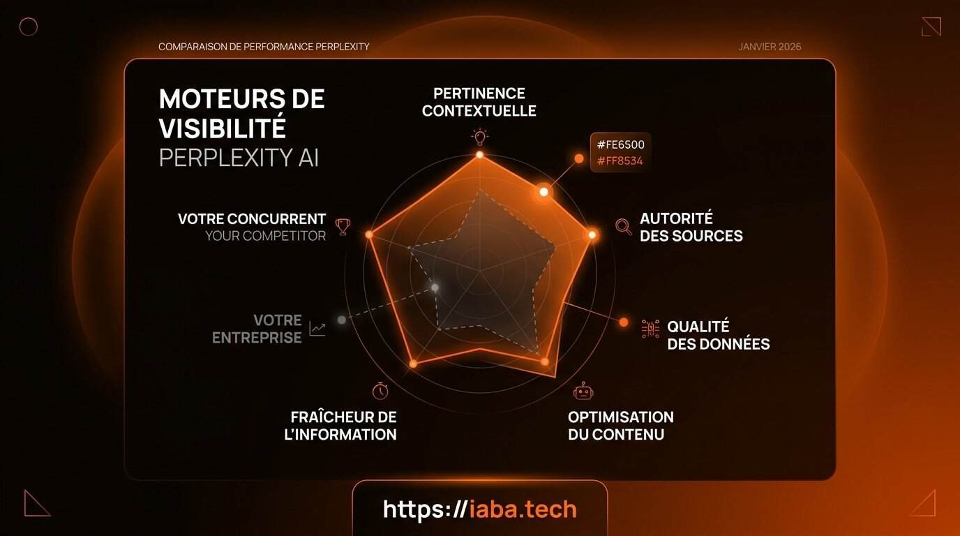 Concurrent cité par Perplexity et pas vous ? Causes 2026 4 Graphique comparant les facteurs d'indexation Perplexity entre site leader et site challenger